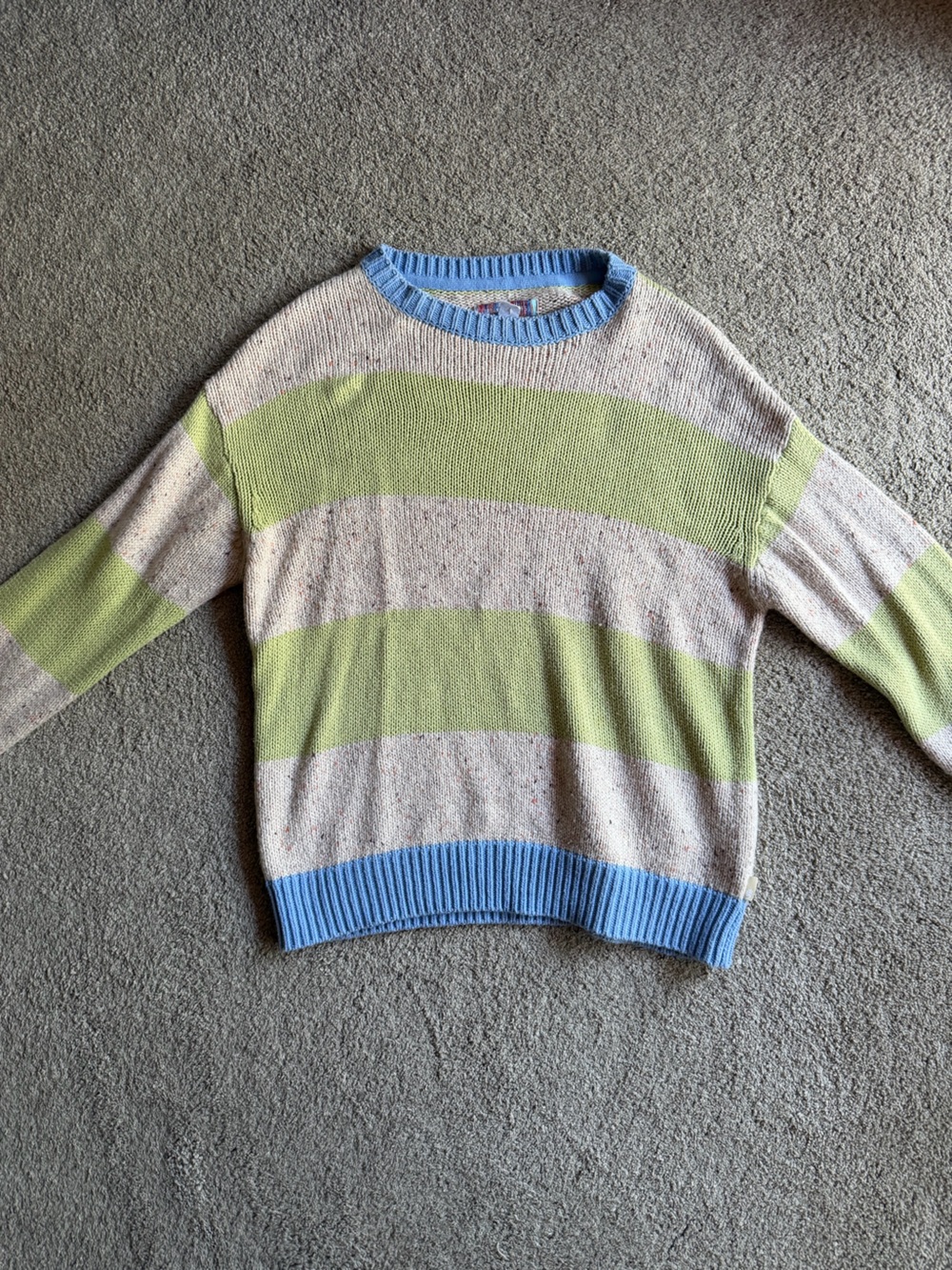 Urban Outfitters Pastel Green and Light Blue Striped Crewneck Sweater